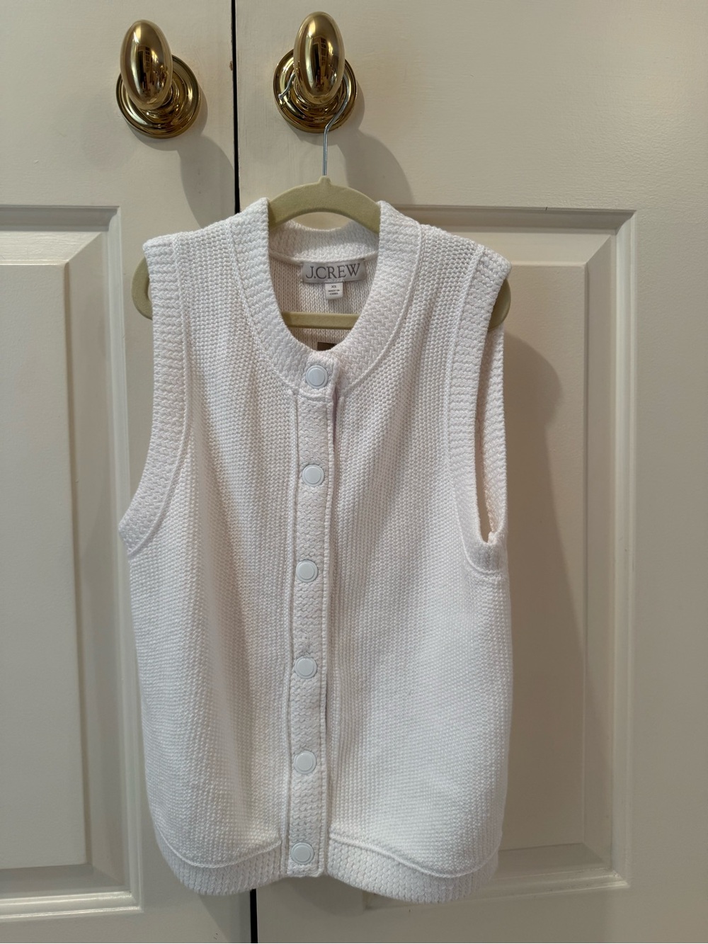 J. Crew White Sleeveless Knit Button Front Vest